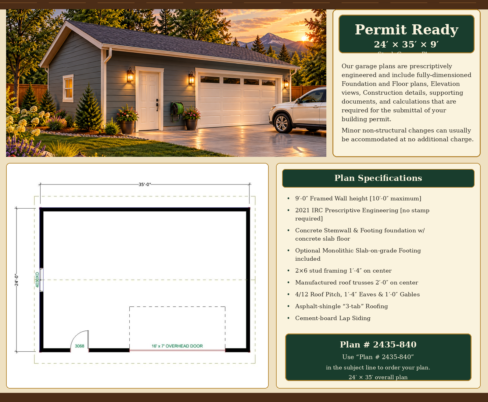 Garage Plan 2435-840 plan presentation